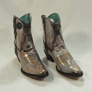 Corral Boots Women 8.5 Gray Snip Toe Black Gold Overlay Cut Out Short Rockabilly